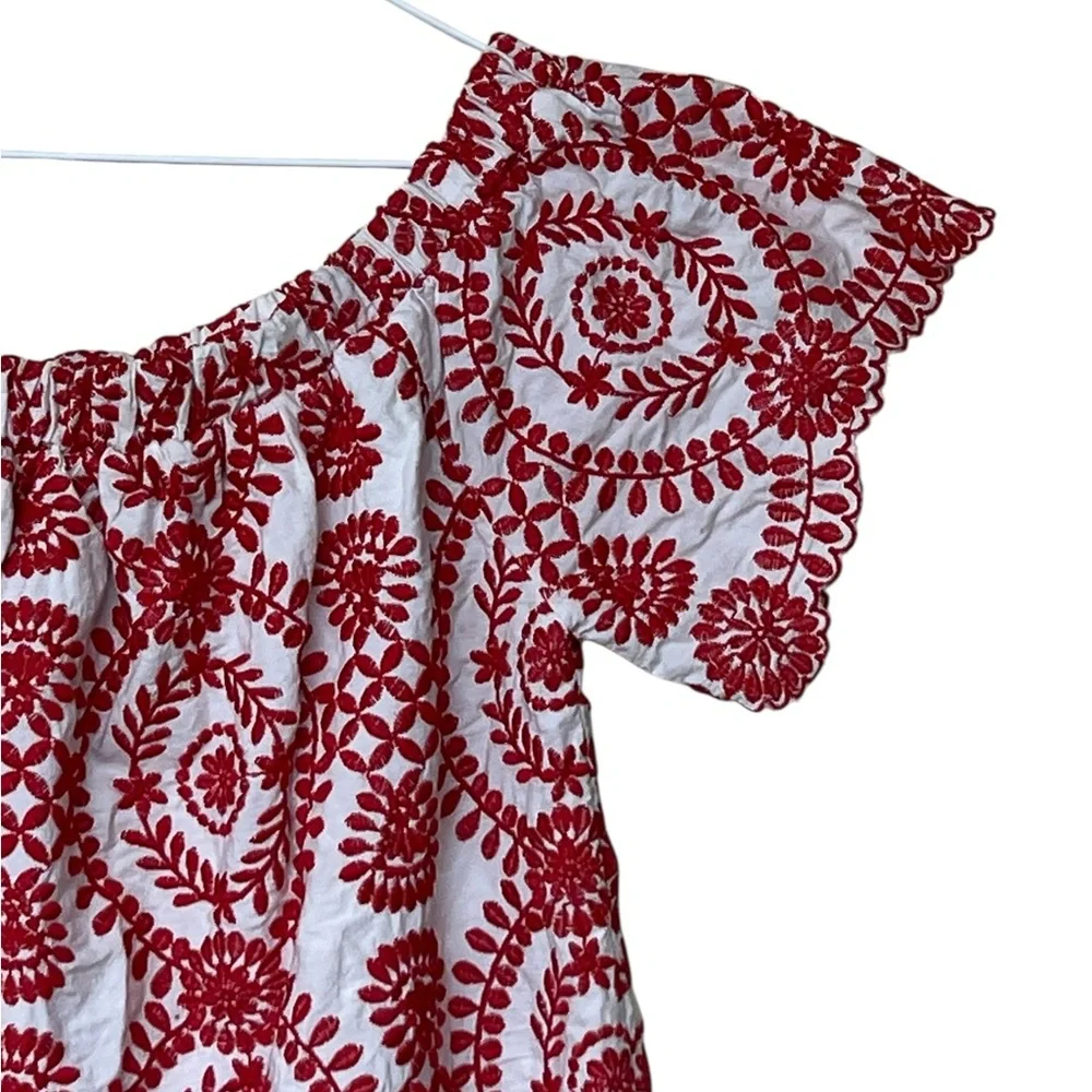 Entro red and white fully floral embroidered off the shoulder mini dress - Picture 8 of 14